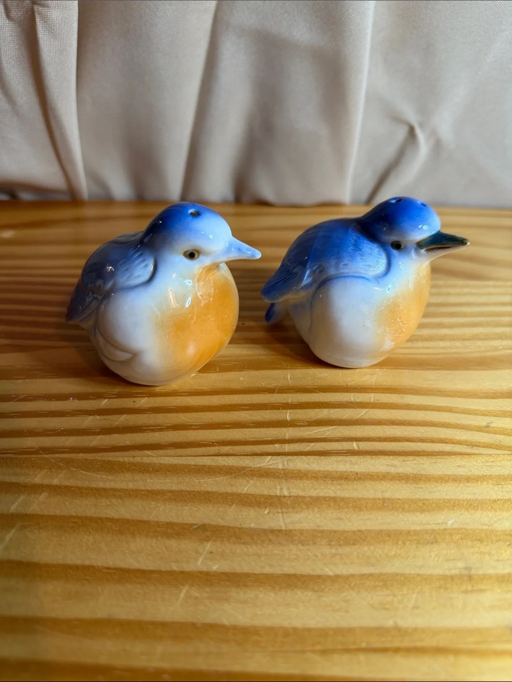 VTG Porcelain Chubby Bluebird Salt & Pepper Shaker Set